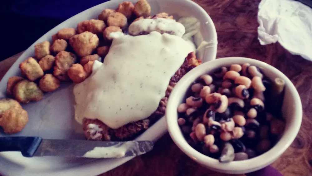 Chicken Fried Steak Fried Okra & Black Beans